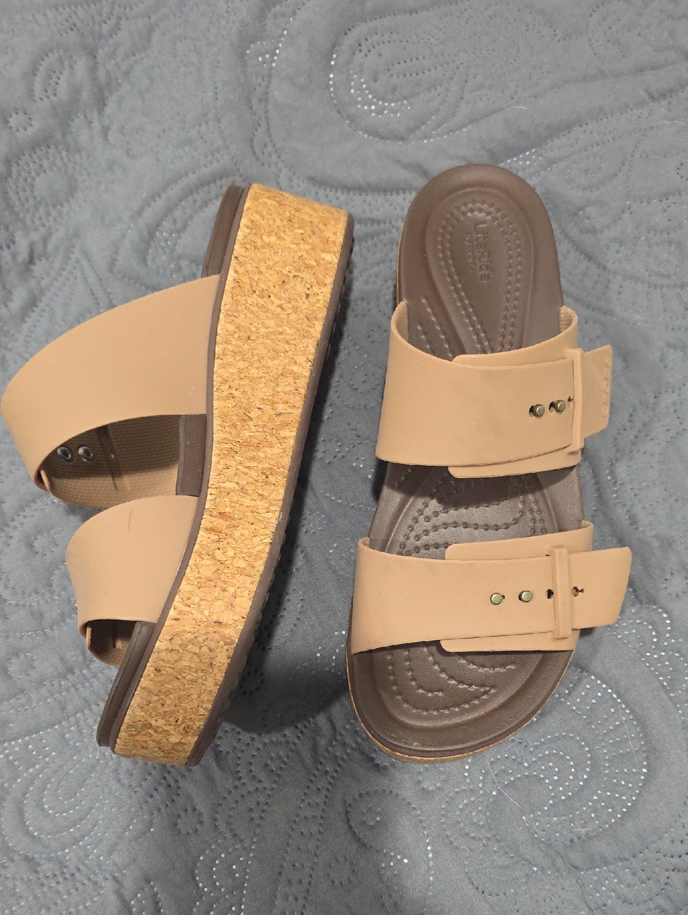 CROCS Women’s Beige Cork Platform Slide Sandals